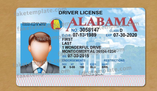 Alabama Drivers License Template V2 - Fake Alabama Drivers License