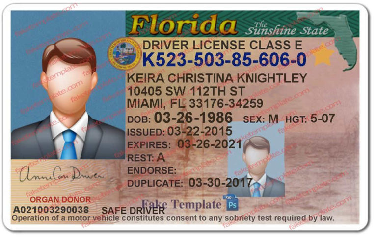 Florida Driver License Template V2 - Fake Florida Driver License
