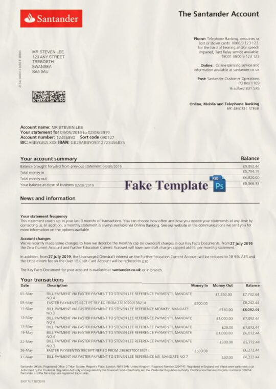 Santander Bank Statement Template