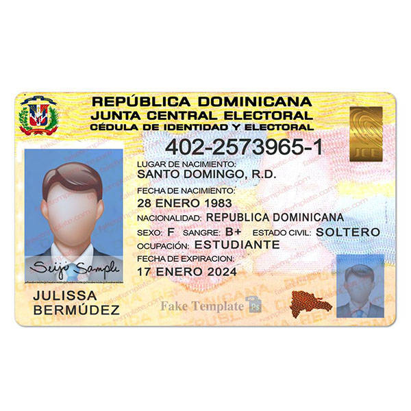 Dominican Republic ID Card Template Psd Fake Template