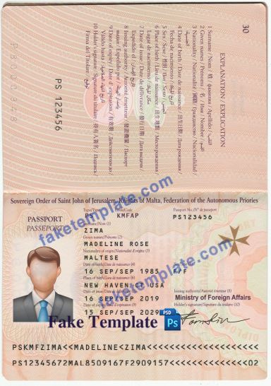 Malta Passport Template psd