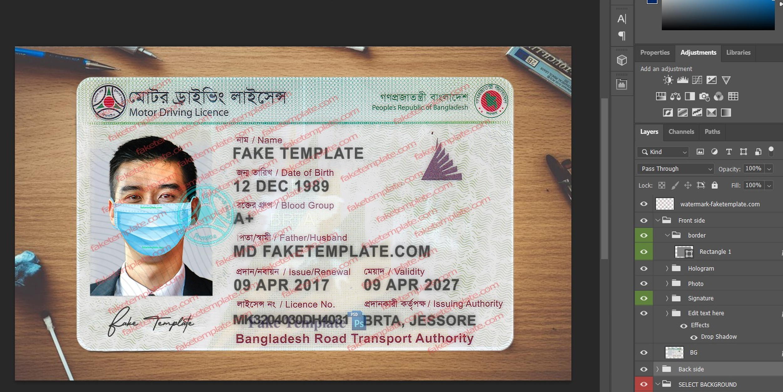bangladesh driving license psd