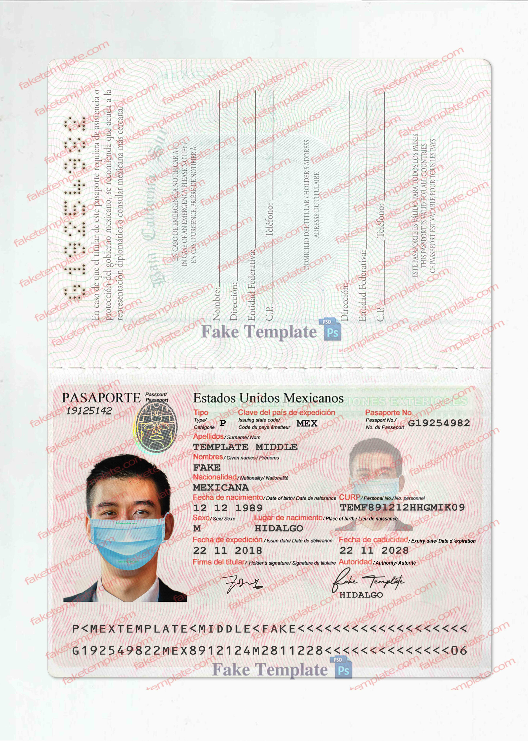 mexico passport template psd