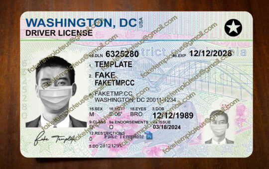 washington dc drivers license template