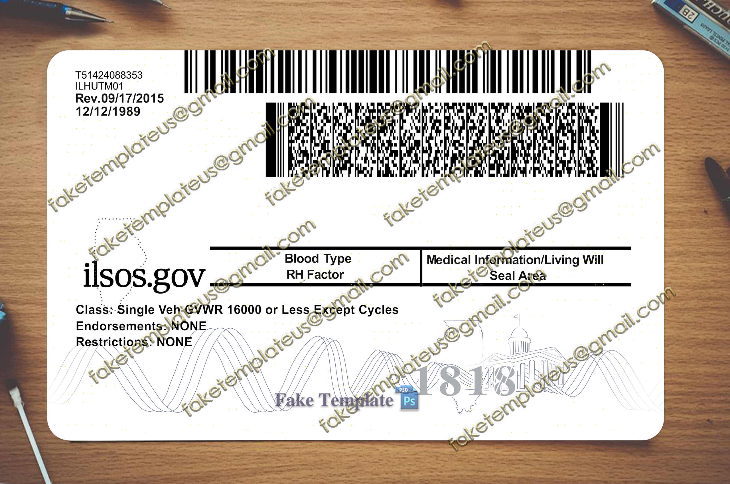 IL Driver License Template IL Driver License Template V3 2400 DPI PSD preview