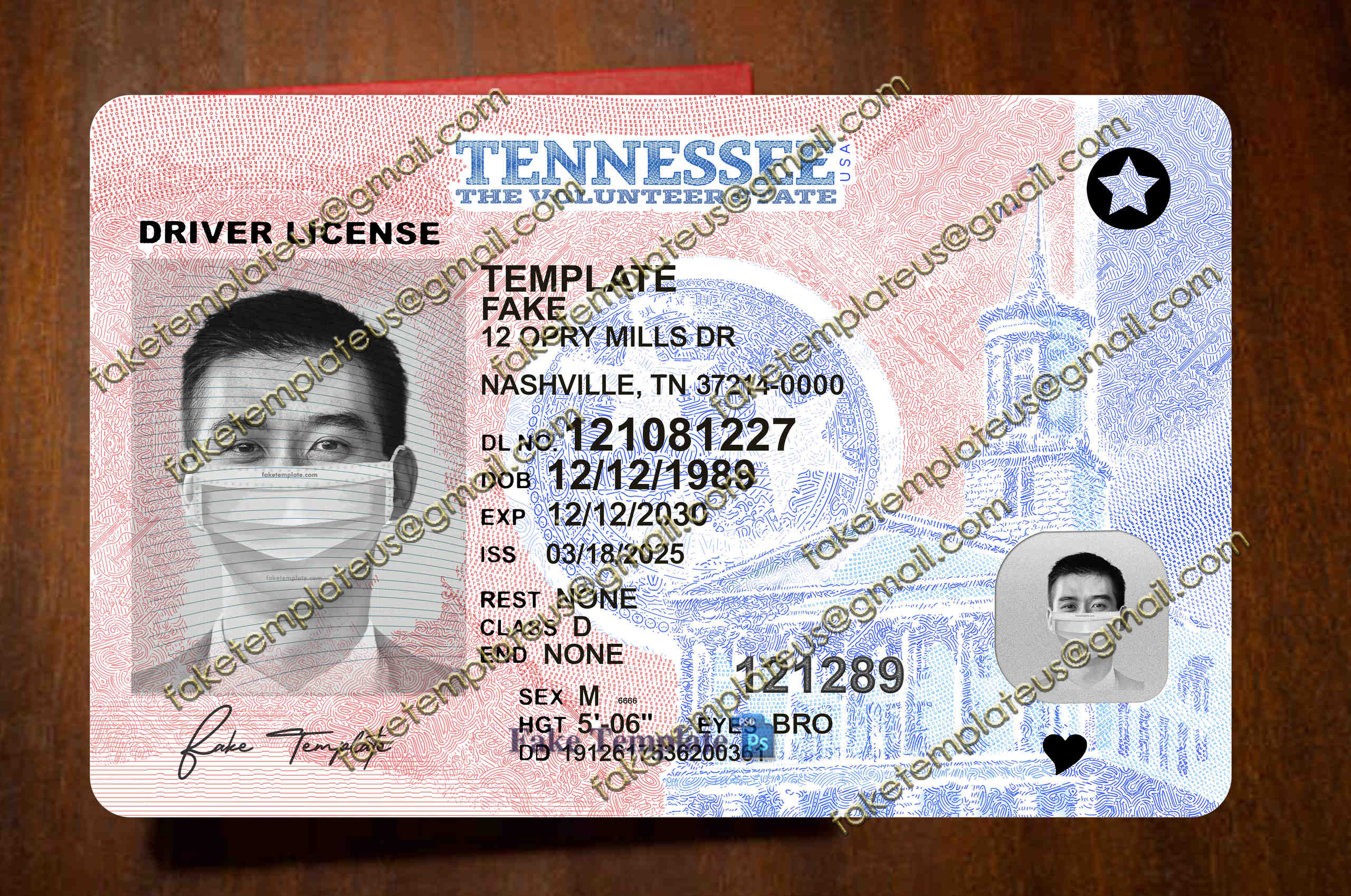 Tennessee Driver License Template V2 front 2400 DPI preview